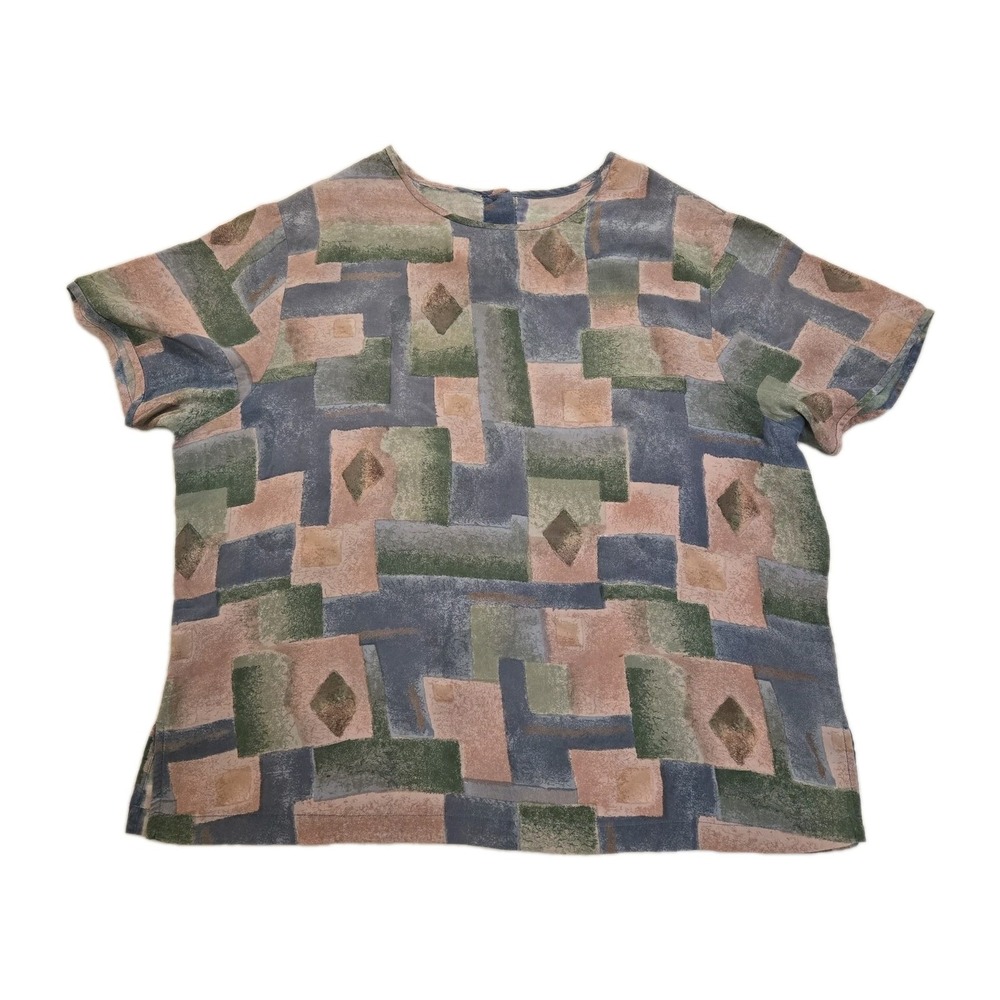Vintage 90s Print Silk Shell Top Pastel Retro Art To Wear Couch Womens XL